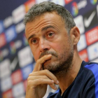 Luis Enrique, en la conferencia de prensa de hoy en la Ciudad deportiva del Barça.-SPORT / MARC CASANOVAS