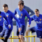 Los jugadores del Valencia, en el último entrenamiento antes de recibir al Celtic.-EFE