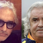 Flavio Briatore tras su operación de cirugía (izquierda) y en una imagen anterior.-