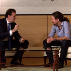 Mariano Rajoy y Pablo Iglesias en su reunión en el Congreso de los Diputados.-DAVID CASTRO