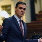 Pedro Sánchez en su última intervención de la legislatura ante el Congreso.-EFE / JP GANDUL