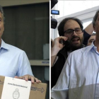 Fotomontaje con Macri (izquierda) y Scioli tras votar en Buenos Aires y Tigre, respectivamente, este domingo.-AFP