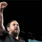 Junqueras, durante su intervención en el acto de presentación de los candidatos de Junts pel Sí, el pasado 28 de septiembre.-ALBERT GEA / REUTERS