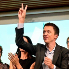 Íñigo Errejón, junto a otros miembros de la candidatura, en la presentación de Más País, el miércoles en Madrid.-AFP