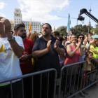 Romeva, Rufián y Junqueras, durante la manifestación de la Diada.-JULIO CARBÓ