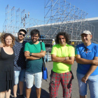 Laura Tobes, César Quero, Juan Carlos de la Fuente, Ismael San Miguel y Javier del Pozo ‘Jato’, de i. a d., el pasado jueves en el recinto ferial de Aranda.-