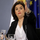 La vicepresidenta del Gobierno en funciones, tras el consejo de ministros.-JOSE LUIS ROCA