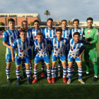 Formación titular de la Arandina en el partido disputado ayer en La Nucía.-TWITTER / @ARANDINACF