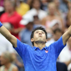 Nishikori celebra la victoria ante Murray que le ha dado el paso a semifinales del Abierto de EEUU.-JERRY LAI
