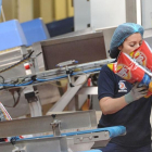 Una empleada realiza su trabajo en la línea de producción de una fábrica burgalesa de snacks.