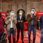 Peña. Tudanca, Rodríguez Zapatero, Sánchez y De la Rosa en  el acto de campaña celebrado en el Monasterio de San Juan. SANTI OTERO