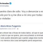 Tuit de Inés Arrimadas en que anuncia que denunciará a la internauta que desea que la violen.-EL PERIÓDICO