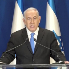 Netanyahu, en su declaración grabada en vídeo, el 13 de febrero, en Jerusalén-REUTERS