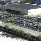 Los manifestantes formaron frente al Hospital Universitario de Burgos las palabras ‘Sanidad pública’.-ISRAEL L. MURILLO