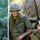 De izquierda a derecha, Johnny Depp, Charlie Sheen y Kevin Dillon, en 'Platoon'.-