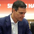 Pedro Sánchez en un acto del PSOE en su sede en Ferraz.-DAVID CASTRO