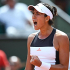 Muguruza celebra la victoria en Roland Garros.-AFP