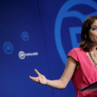 Andrea Levy, en una rueda de prensa en la sede del PP, en agosto.-JOSÉ LUIS ROCA