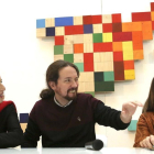 El Secretario General de Podemos, Pablo Iglesias, antes del inicio de la reunión Rumbo 2020-DAVID CASTRO