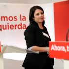 La vicesecretaria general del PSOE Adriana Lastra durante la rueda de prensa, este martes.-/ CHEMA MOYA (EFE)