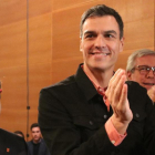 El secretario general del PSOE, Pedro Sánchez,con Iceta en uel acto de campaña en Tarragona.-ATLAS