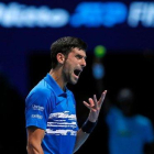 Djokovic expresa su rabia durante el partido contra Berrettini.-AFP / ADRIAN DENNIS