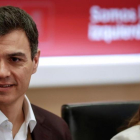 Pedro Sánchez y Adriana Lastra, este lunes en la sede del PSOE.-/ PERIODICO (EFE / EMILIO NARANJO)