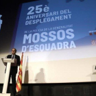 El ’president’ Quim Torra durante el 25 aniversario del despliegue de los Mossos como policía ordinaria e integral de Cataluña,-
