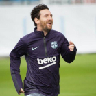Leo Messi, en su retorno a los entrenamientos.-FC BARCELONA