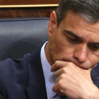 El presidente del Gobierno, Pedro Sánchez, durante el debate de investidura en el Congreso.-DAVID CASTRO