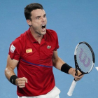 Roberto Bautista celebra la victoria ante el serbio Dusan Lajovic.-EPA / AAP