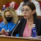 Marga Arroyo, portavoz de Podemos, en una intervención en el Pleno municipal. SANTI OTERO