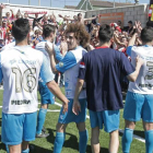 Los jugadores del Algeciras celebran una de sus victorias a domicilio, concretamente la que lograron en Gerena.-