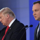 Trump, con su homólogo polaco, Duda, durante la rueda de prensa.-SAUL LOEB / AFP