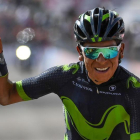El corredor colombiano Nairo Quintana celebra su victoria en Blockhaus.-EFE