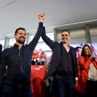 Pedro Sánchez con Luis Tudanca, en la presentación de su candidatura en 2019 en Burgos. ICAL