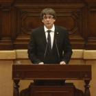 Puigdemont, durante su comparecencia en el Parlament.-JULIO CARBÓ