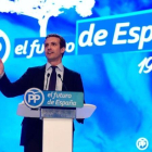 Pablo Casado, durante su discurso para defender su proyecto antes de que voten los compromisarios del PP.-PIERRE-PHILIPPE MARCOU