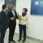 El concejal de Hacienda, Salvador Foronda, el alcalde de Burgos, Javier Lacalle, y la gerente del Fórum Evolución, Estefanía Montes, en el Fórum.-ICAL