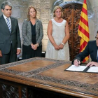 Artur Mas, durante el acto de firma del decreto de disolución del Parlamento de Catalunya y de convocatoria de elecciones para el próximo 27 de septiembre.-