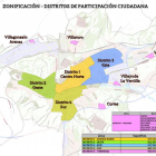 Plano de zonificación de la ciudad en los cinco distritos acordados hace varios meses.-ECB