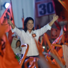 La candidata a la presidencia de Perú Keiko Fujimori durante su mitin de cierre de campaña electoral.-AFP