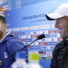 Sergio Ramos y Zinedine Zidane, durante la rueda de prensa de este sábado en Yokohama.-AP / SHUJI KAJIYAMA