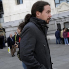 Pablo Iglesias, en el Ayuntamiento de Madrid, este martes.-