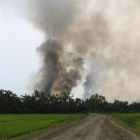 Una columna de humo de lo que se supone que es un poblado en llamas en el estado de Rakhine, en Birmania-AFP