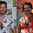 Los actores Jay Hernández, que protagoniza la nueva serie Magnum PI, y Tom Selleck, que encarnó al popular detective en los años 80.-EL PERIÓDICO