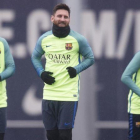 Suárez, Messi y Neymar, en el entrenamiento previo a la vuelta de la Copa contra la Real.-JORDI COTRINA