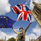 Un manifestante ante la sede del Parlamento británico.-TOLGA AKMEN / AFP