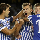 Diego Llorente celebra uno de sus dos goles.-EFE