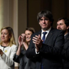 Carles Puigdemont, el 7 de noviembre en Bruselas, en su encuentro con 200 alcaldes catalanes.-AFP / JOHN THYS